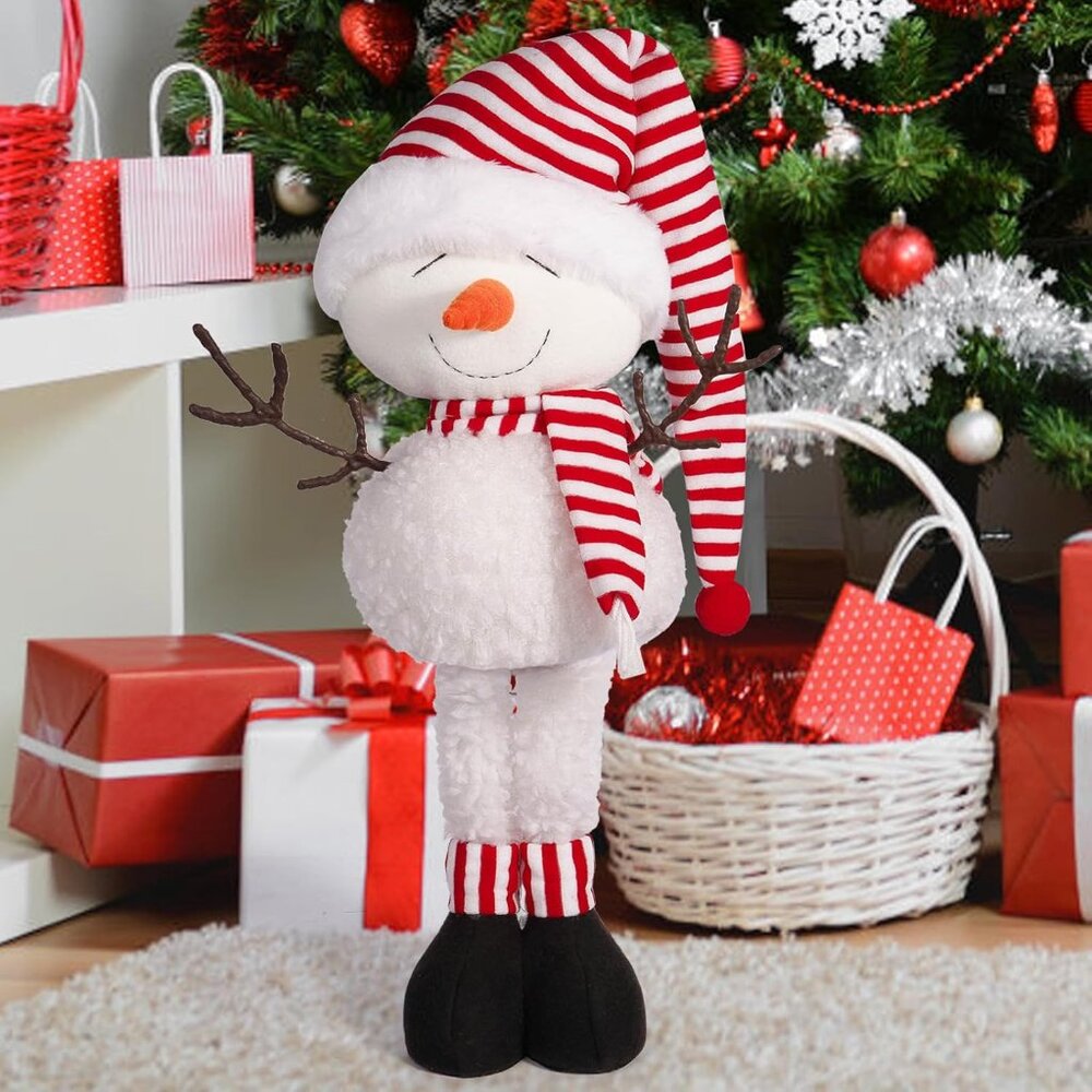 Christmas Standing Snowman Figurine Extendable Plush Doll With Telescopic Legs - Picture 6 of 6